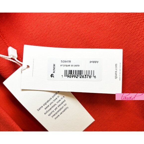 Spanx AirEssentials Pique Polo Top Poppy Striped Sporty Orange V-Neck Textured M - Picture 7 of 10